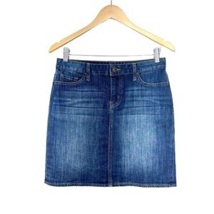 Tommy Hilfiger Medium Wash Fade Denim Mini Skirt With Slit Tan Stitching Size 2